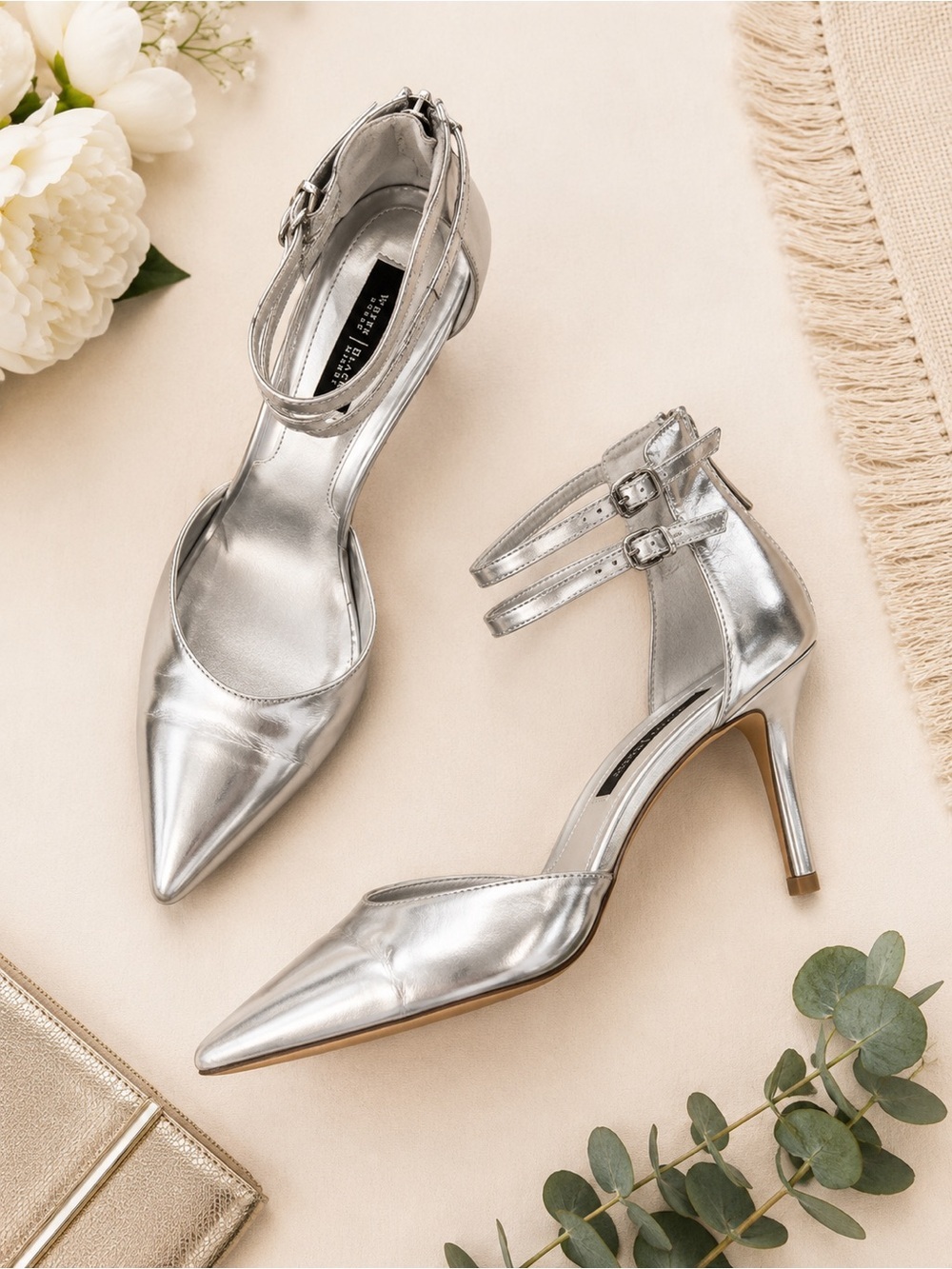 White House Black Market Silver Metallic Leather D’Orsay Pumps Size 10